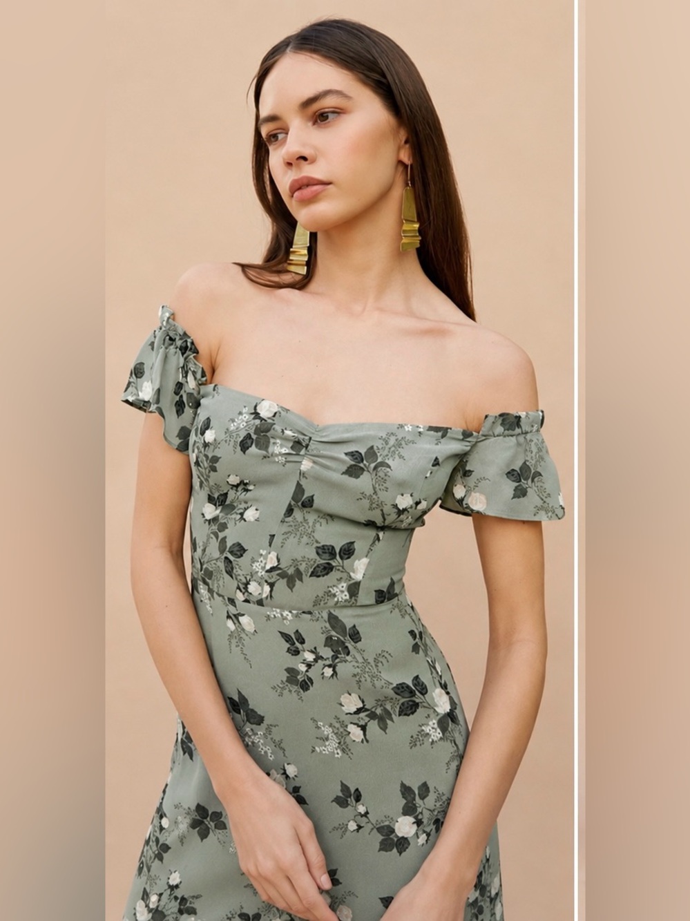 Reformation Sage Green Floral Twilight Midi Dress